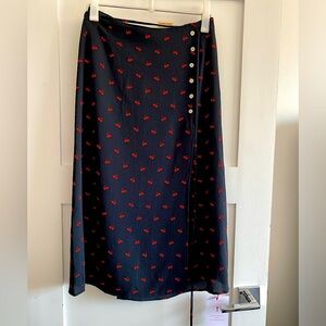 🍒 ROUJE 🍒 Gloria button side wrap skirt sold out rare in navy cherry print NWT